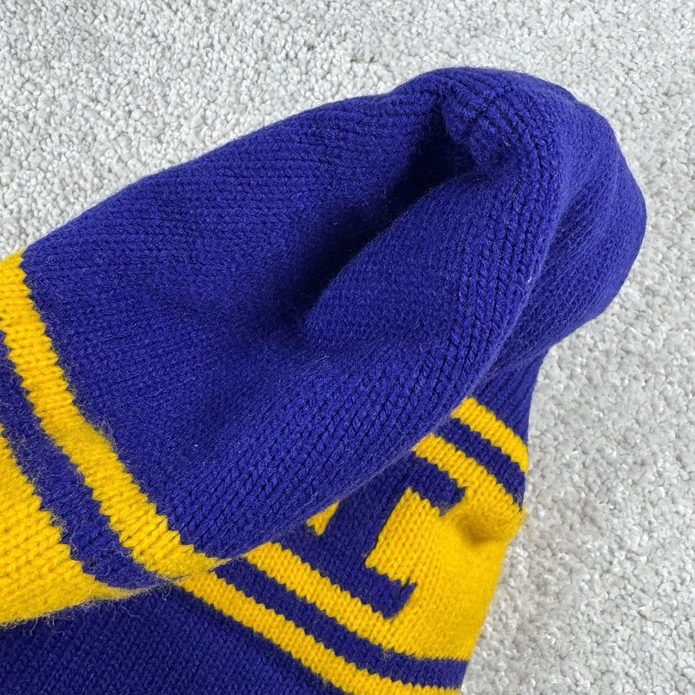 Northern Iowa Panthers UNI Winter Hat Vtg SPELL OUT Both sides ~ Purple Yellow - Picture 7 of 7